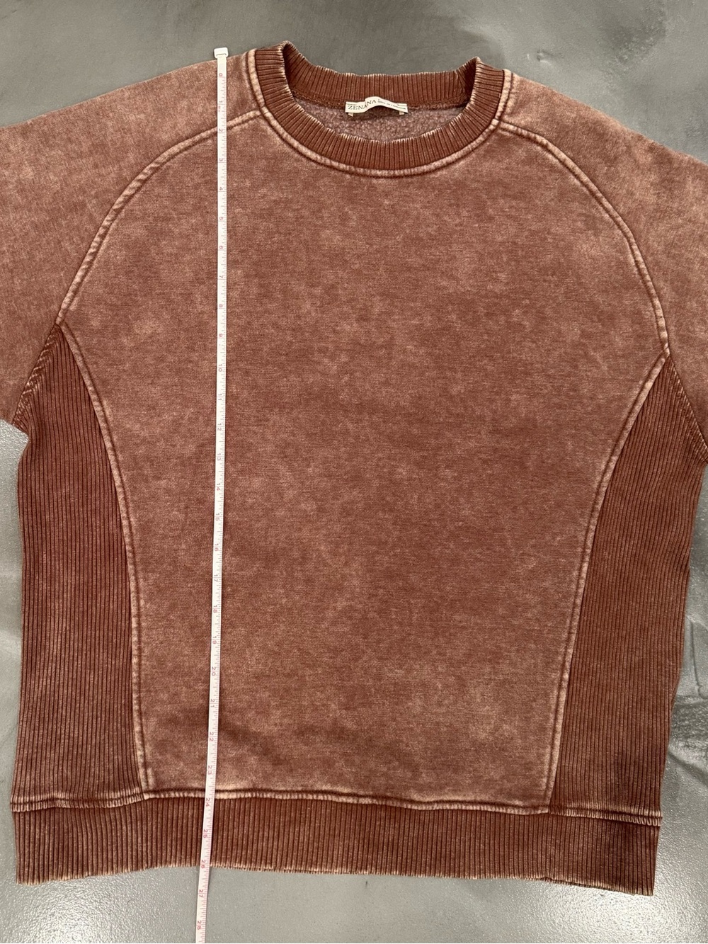 Zenana Outfitters Washed Brown Crewneck Sweatshirt - Picture 4 of 7